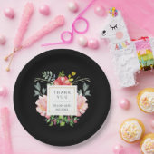 Assiettes En Carton Belle Elégante Aquarelle Peonies sur Noir (Fête)