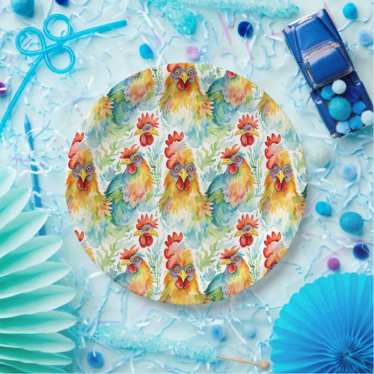 Assiettes En Carton Belle ferme d'aquarelle poulets Anniversaire (Fête)