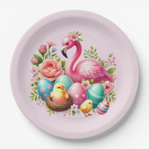 Assiettes En Carton Belle fête de Pâques flamingo rose