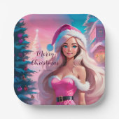 Assiettes En Carton Belle fille de Noël rose 01 (Recto)