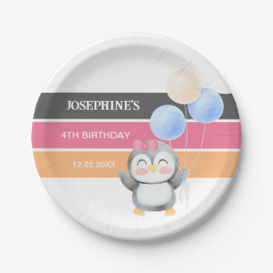 Assiettes En Carton Belle fille en ballons de pingouin doux Anniversai