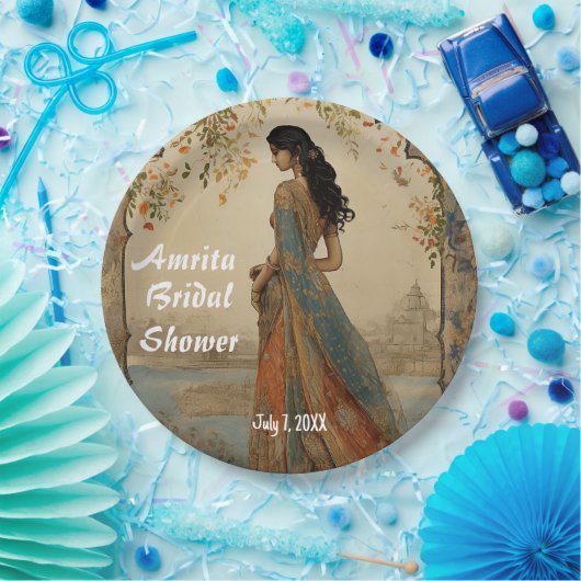 Assiettes En Carton Belle fille en Sari Personnalisée (Fête)