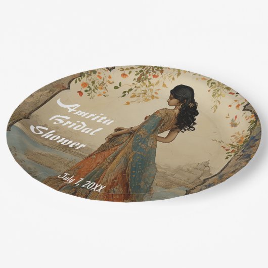 Assiettes En Carton Belle fille en Sari Personnalisée (Angle)