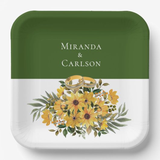 Assiettes En Carton Belle Flore avec Mariage anneaux (Recto)