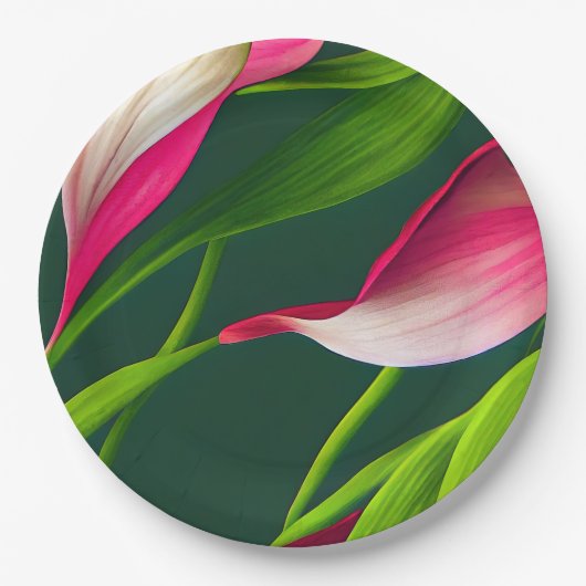 Assiettes En Carton Belle Flore Gras Rose & Vert Calla Lilly (Devant)