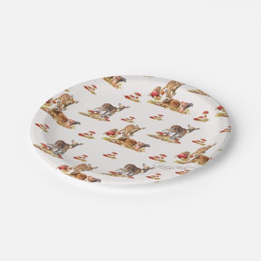 Assiettes En Carton Belle Forêt Animale Automne Motif Art (Angle)