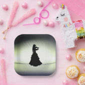 Assiettes En Carton Belle Gitane Joue Violon Vert (Fête)