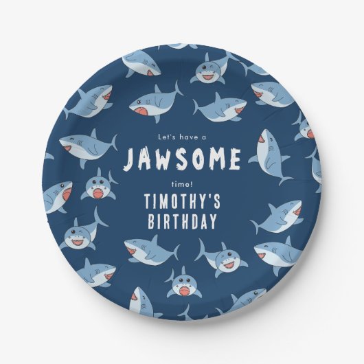 Assiettes En Carton Belle Grande White Sharks Ocean Anniversaire (Devant)
