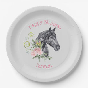 Assiettes En Carton Belle illustration de cheval - Joyeux anniversaire