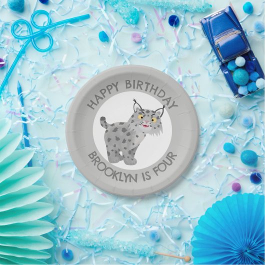 Assiettes En Carton Belle lynx lynx dessin animé anniversaire personna (Fête)