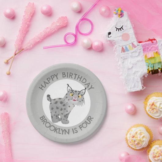 Assiettes En Carton Belle lynx lynx dessin animé anniversaire personna (Fête)