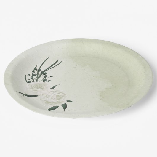 Assiettes En Carton belle mariage blanche fleurie (Angle)