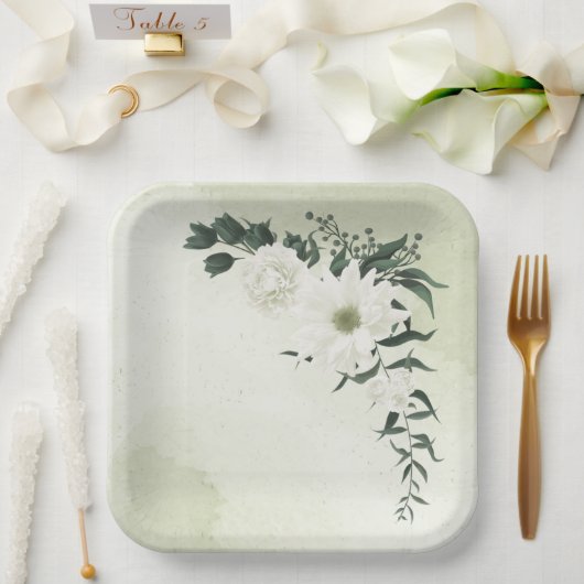 Assiettes En Carton belle mariage blanche fleurie (Mariage)