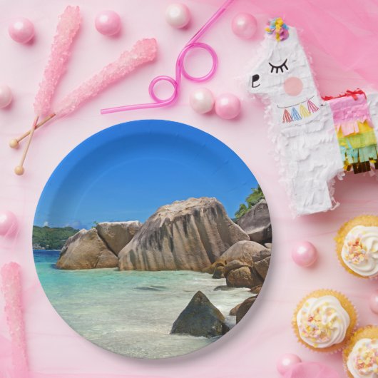 Assiettes En Carton Belle Mer Tropicale avec Côte Rocheuse Couverte (Fête)