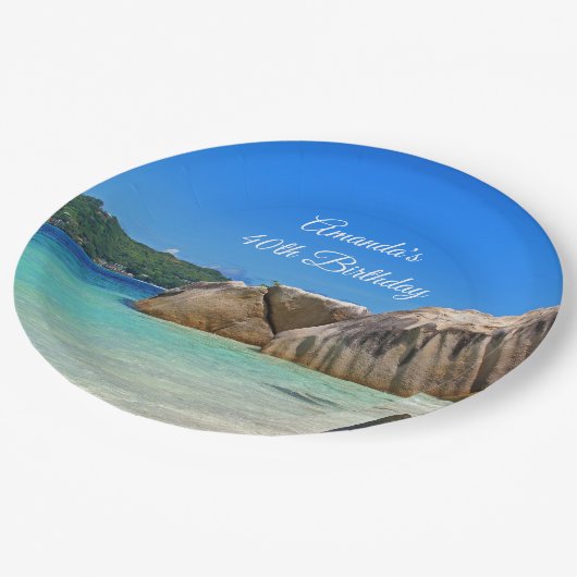 Assiettes En Carton Belle Mer Tropicale Côte Rocheuse Anniversaire (Angle)