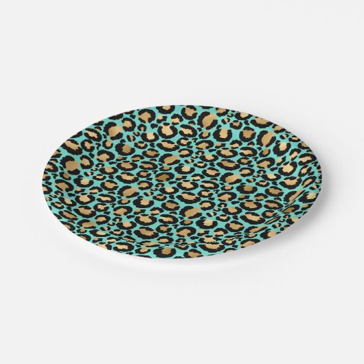 Assiettes En Carton Belle Monnaie & Or Cheetah Print (Angle)