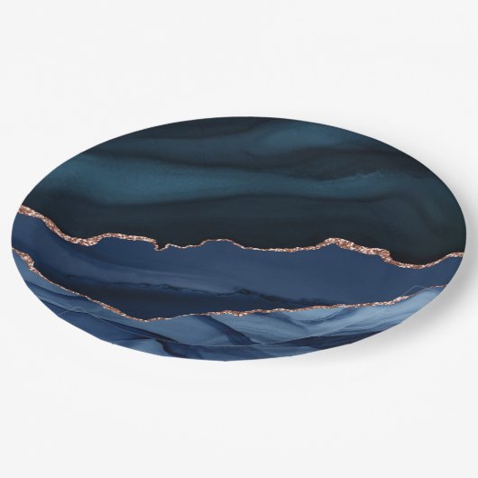 Assiettes En Carton Belle motif d'agate bleu post-quarantaine (Angle)