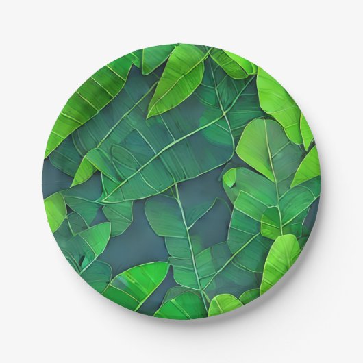 Assiettes En Carton Belle Motif Feuille verte (Devant)
