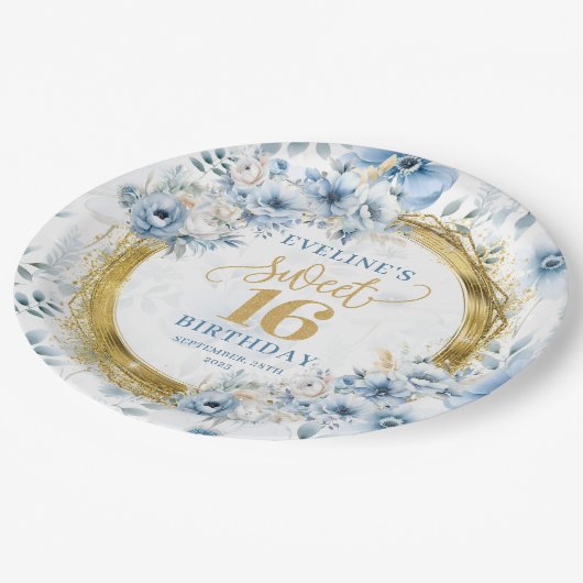 Assiettes En Carton Belle Pastel Blue Sweet 16 Plaques de Parties scin (Angle)