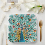 Assiettes En Carton Belle Peacock Feathy Paon<br><div class="desc">Oubliez vos invités avec un paon vert émeraude et bleu turquoise,  d'un tableau en verre original. Cette oeuvre d'art paon est disponible sur des produits assortis,  idéal pour un mariage indien.
 ©Annabel Potter info à www.animalglassdesigns.com</div>
