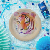 Assiettes En Carton Belle peinture couleur Tigre Aquarelle (Fête)