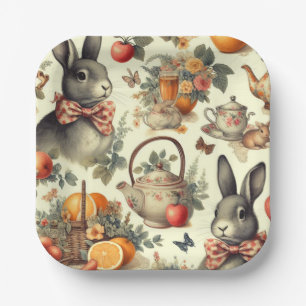 Assiettes En Carton Belle peinture Vintage de lapin