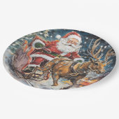 Assiettes En Carton Belle Père Noël Abstraite et renne dans une ruée (Angle)