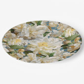 Assiettes En Carton Belle pivoine blanche et motif magnolia (Angle)