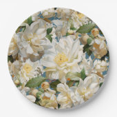 Assiettes En Carton Belle pivoine blanche et motif magnolia (Devant)