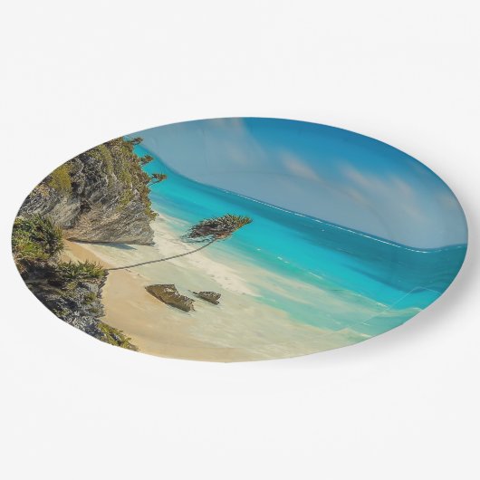 Assiettes En Carton Belle plage de sable Paradis tropical (Angle)
