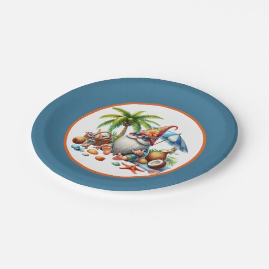 Assiettes En Carton Belle plage fête du gnome (Angle)