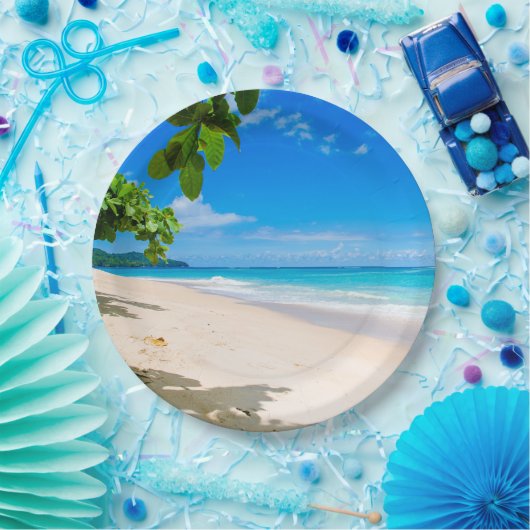 Assiettes En Carton Belle plage tropicale ensoleillée Photo (Fête)