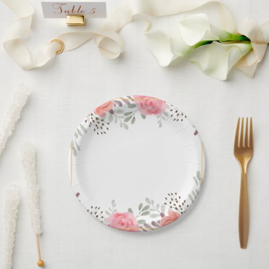 Assiettes En Carton Belle plaque à papier imprimé fleuri (Mariage)