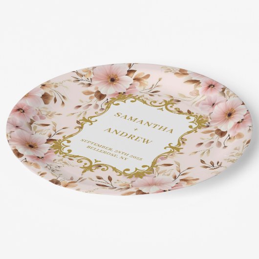 Assiettes En Carton Belle Plaques papier Mariage en or (Angle)