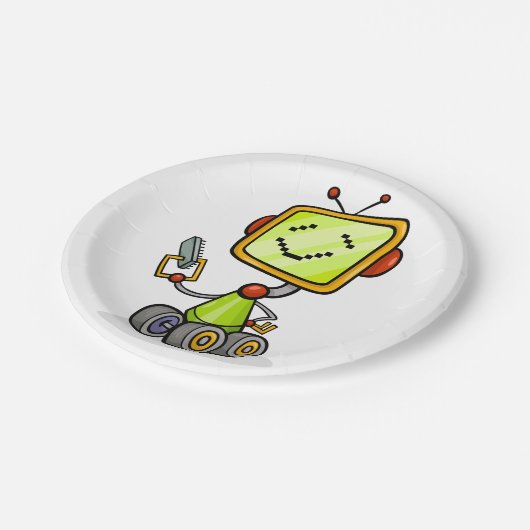 Assiettes En Carton Belle Robot Rétro Cartoon Amusant IA Tech Art numé (Angle)