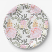 Assiettes En Carton Belle rose fleurie et feuillage vert (Devant)