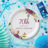 Assiettes En Carton Belle rose florale 70e fête d'anniversaire (Fête)