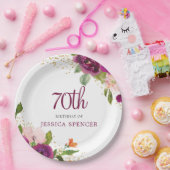 Assiettes En Carton Belle rose florale 70e fête d'anniversaire (Fête)