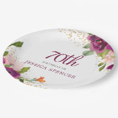 Assiettes En Carton Belle rose florale 70e fête d'anniversaire (Angle)