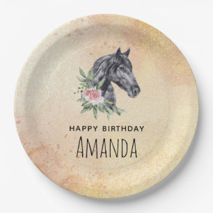 Assiettes En Carton Belle tête de cheval Portrait d'aquarelle Annivers