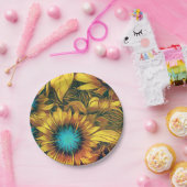 Assiettes En Carton Belle Tournesol Jaune Turquoise motif floral (Fête)