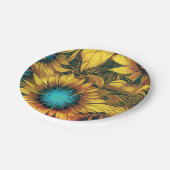 Assiettes En Carton Belle Tournesol Jaune Turquoise motif floral (Angle)