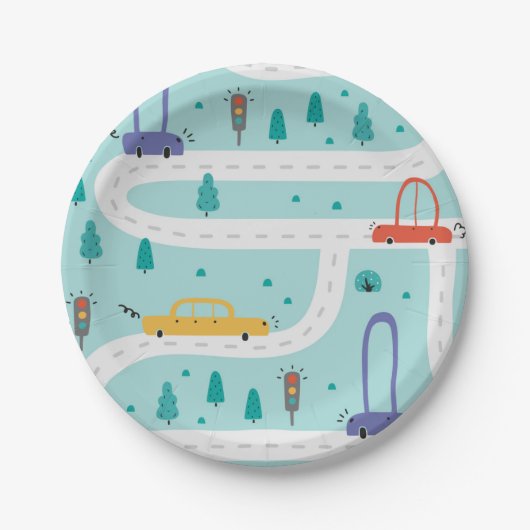 Assiettes En Carton Belle Voiture Boy Fête d'Anniversaire (Devant)
