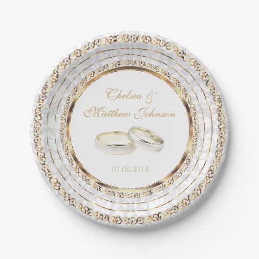 Assiettes En Carton Belles Bandes Mariages d'or (Devant)