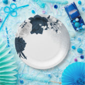 Assiettes En Carton Belles fleurs blanches et marines (Fête)