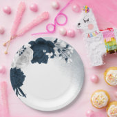 Assiettes En Carton Belles fleurs blanches et marines (Fête)