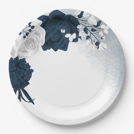 Assiettes En Carton Belles fleurs blanches et marines (Devant)