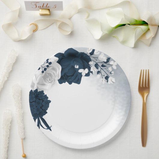 Assiettes En Carton Belles fleurs blanches et navires (Mariage)