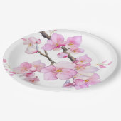 Assiettes En Carton Belles fleurs de cerisiers roses (Angle)