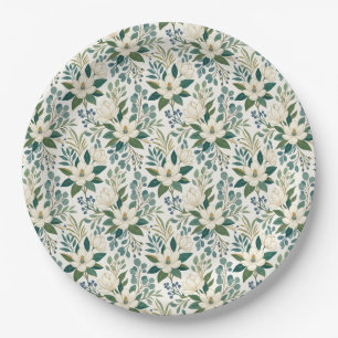Assiettes En Carton Belles fleurs et baies blanches modernes